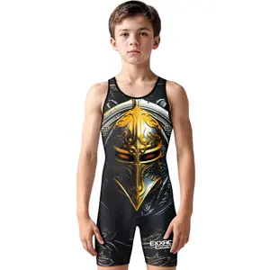 Exxact Sports Sublimated Youth Wrestling Singlet - Premium Powerlifting Singlet for Boys Singlets (Spartans)