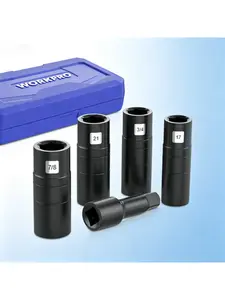 1/2" Drive Impact Socket Set, 5-Piece Cr-Mo Steel Wheel Socket Set with Flip Sockets, Dual Metric and SAE Sizes, Includes 3" Extension Bar for Lug Nut Removal, Heavy Duty Reversible Sockets