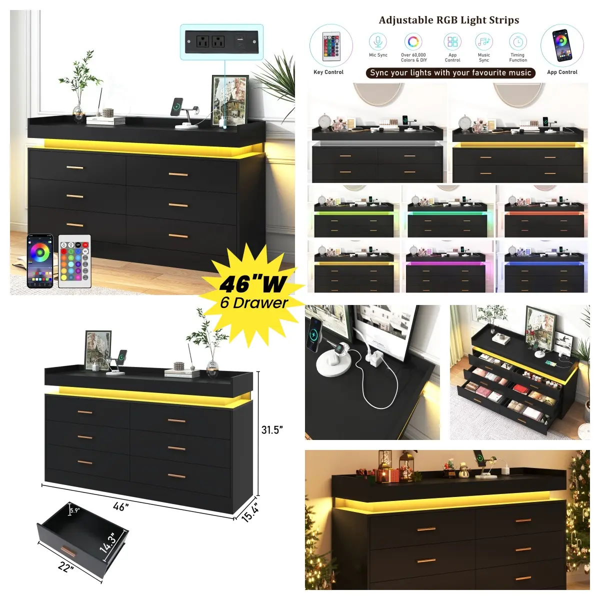 Black-0614-6 Drawer-46"W 