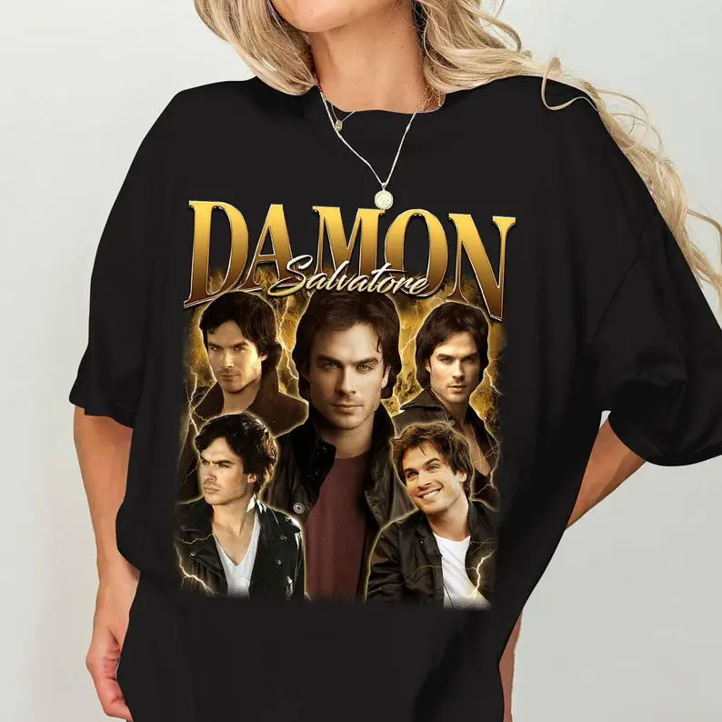 [ SALE UP TO 33% ] Men's Cotton Classic Menswear T-Shirt - Baggy, Oversized, Loose Round Neck, 90s Retro Damon Salvatore The Vampire Homage, Casual Streetwear Top with Comfortable Fabric
