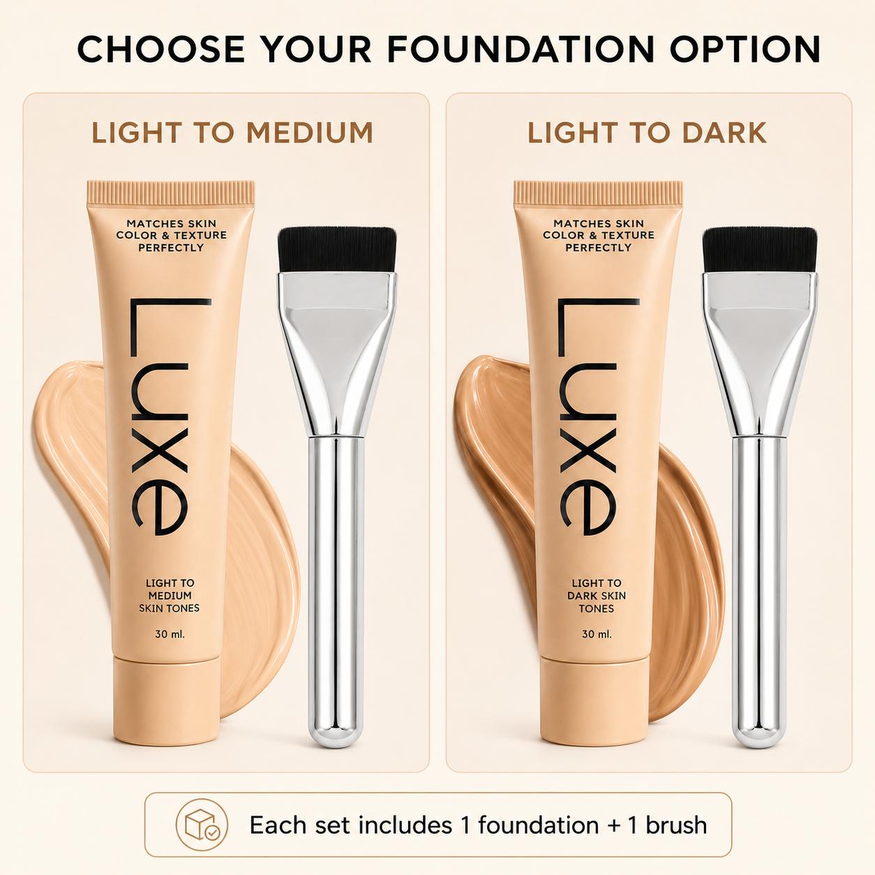 Color Changing Foundation & Flat Top Brush Set, 30ml Adaptive Shade Face Makeup with Buildable Coverage, Lightweight Natural Dewy Finish, Smooth Even Blending
