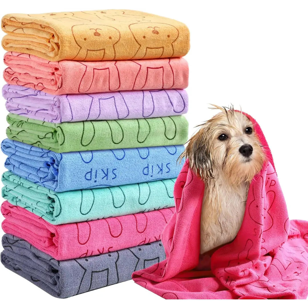 8-Pack Universal Absorbent Microfiber Dog Drying Towels (55 x 28 inches, Soft and Smooth) - Pet Grooming Bath Accessories with Good Absorbency for Quick Drying, Ideal for Beauty/Hair Care Use, Traveling, Camping