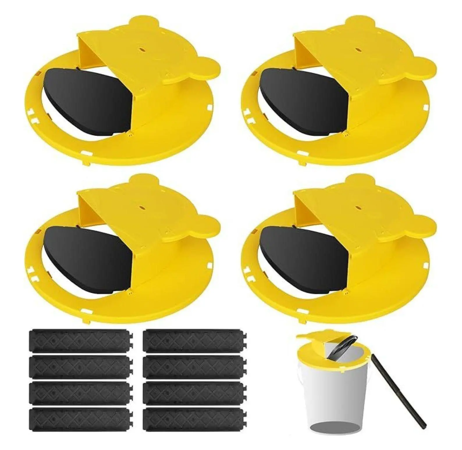Black 4-Piece Rat Trap Set - 5 Gal Bucket Compatible, 10"x5"x3" Plastic Multi-Catch Auto-Reset System, Cost-Effective Alternative for Rodents Control in Garages/Basements, with Humane & Lethal Elimination Options