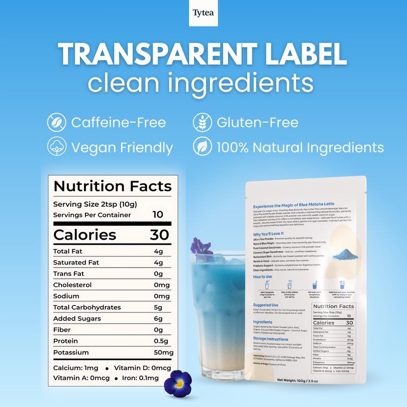 Tytea Coconut Blue Matcha Latte – Superfood Butterfly Pea Powder, 100g, Vegan & Antioxidant Rich, NOT Green Tea Matcha