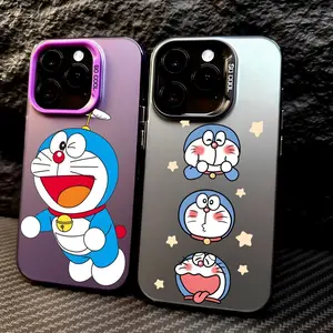 PIKPAKA Cute D-Doraemon Phone Case Casing Matte Laser Metallic Protective Phone Case for iPhone 17 16 15 14 13 12 Pro Max Air | Aurora Gradient Finish | Smooth Matte Texture | Durable Scratch Resistant Anti Fingerprint Full Protection Cover
