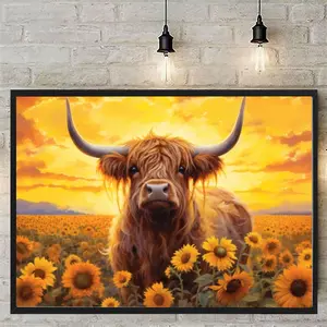 Highland Cow Pattern DIY Diamond Arts Painting Kit without Frame, DIY 5D Diamond Arts Painting Kit, Wall Art Decor for Home Living Room Bedroom