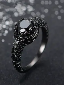 Black Artificial Crystal Decorated Ring, Vintage Crystal Ring, Fashion Accessories Elegant Stackable Rings for Women & Men, Trendy All-match & Exquisite Jewelry for Birthday Gift Engagement Ring