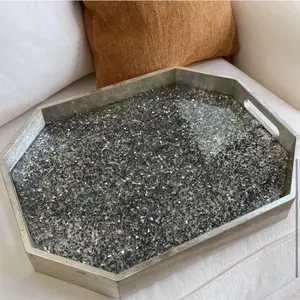 @custom_by_asHa x Williams Sonoma x West Elm Distressed Silver Geo Large Tray 1 of 1 Home Decor Handmade Serving Glass