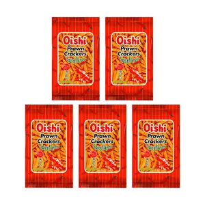 OISHI Spicy Shrimp Crackers Snack, 5 Packs Value Size 60g Each - Crispy Seafood Flavor, Perfect for Parties & On-the-Go