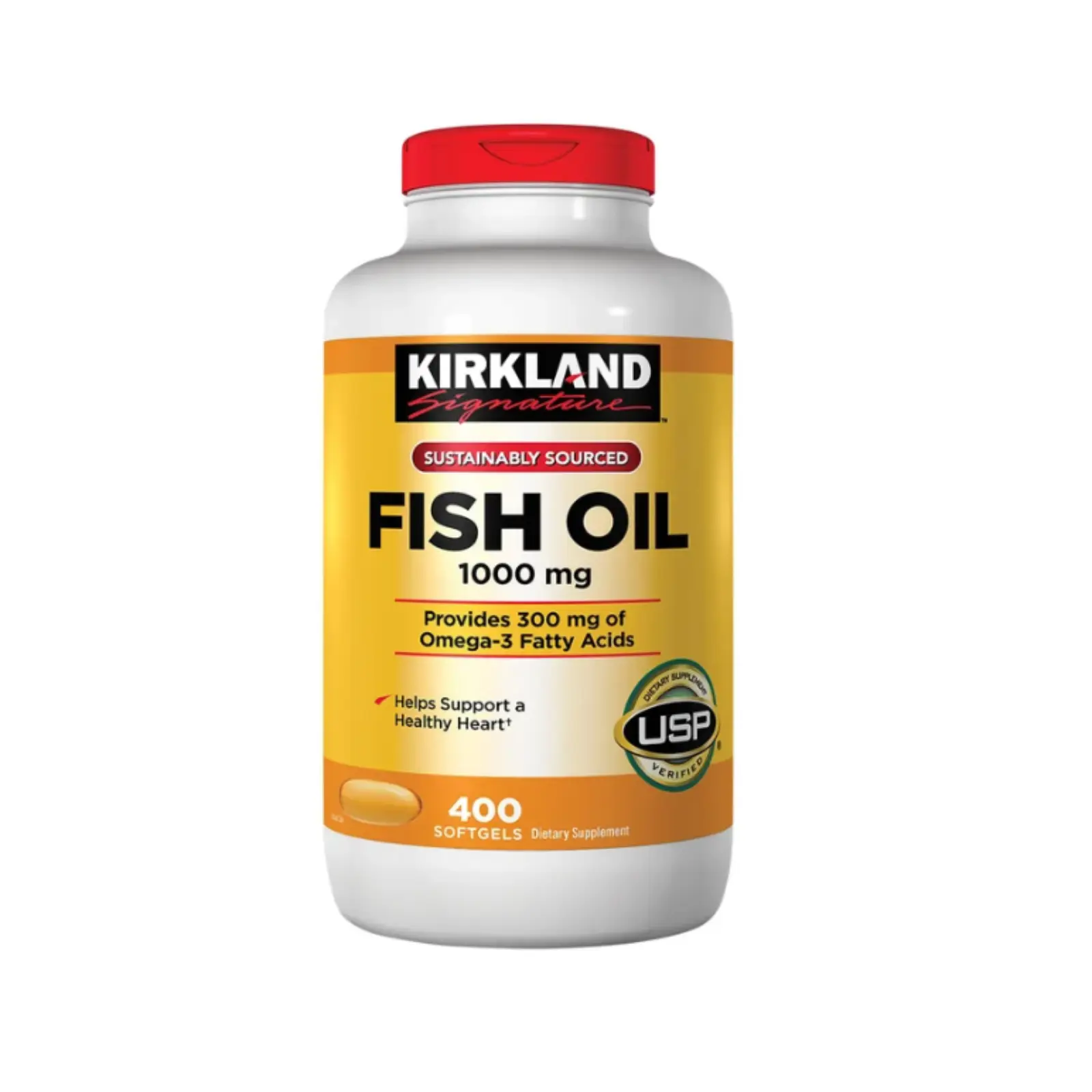 Kirkland Signature Fish Oil 1000 mg., 400 Softgels Helps Support a Healthy Heart Sustainably Sourced Dietary Supplement Vitamin