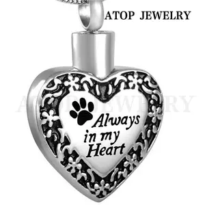 Always in my Heart Locket Urn Necklace Pet Keepsake Jewelry For Ashes, With Tool