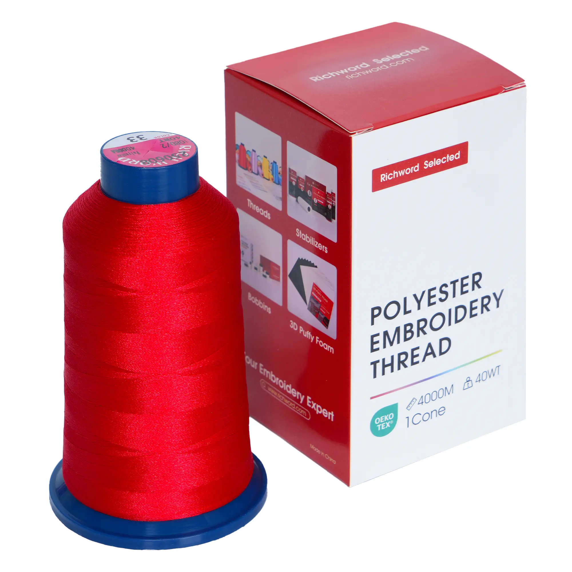 PooLin Richword Embroidery Polyester Thread 4000m 40wt 108D/2 for Sewing & Embroidery Machines