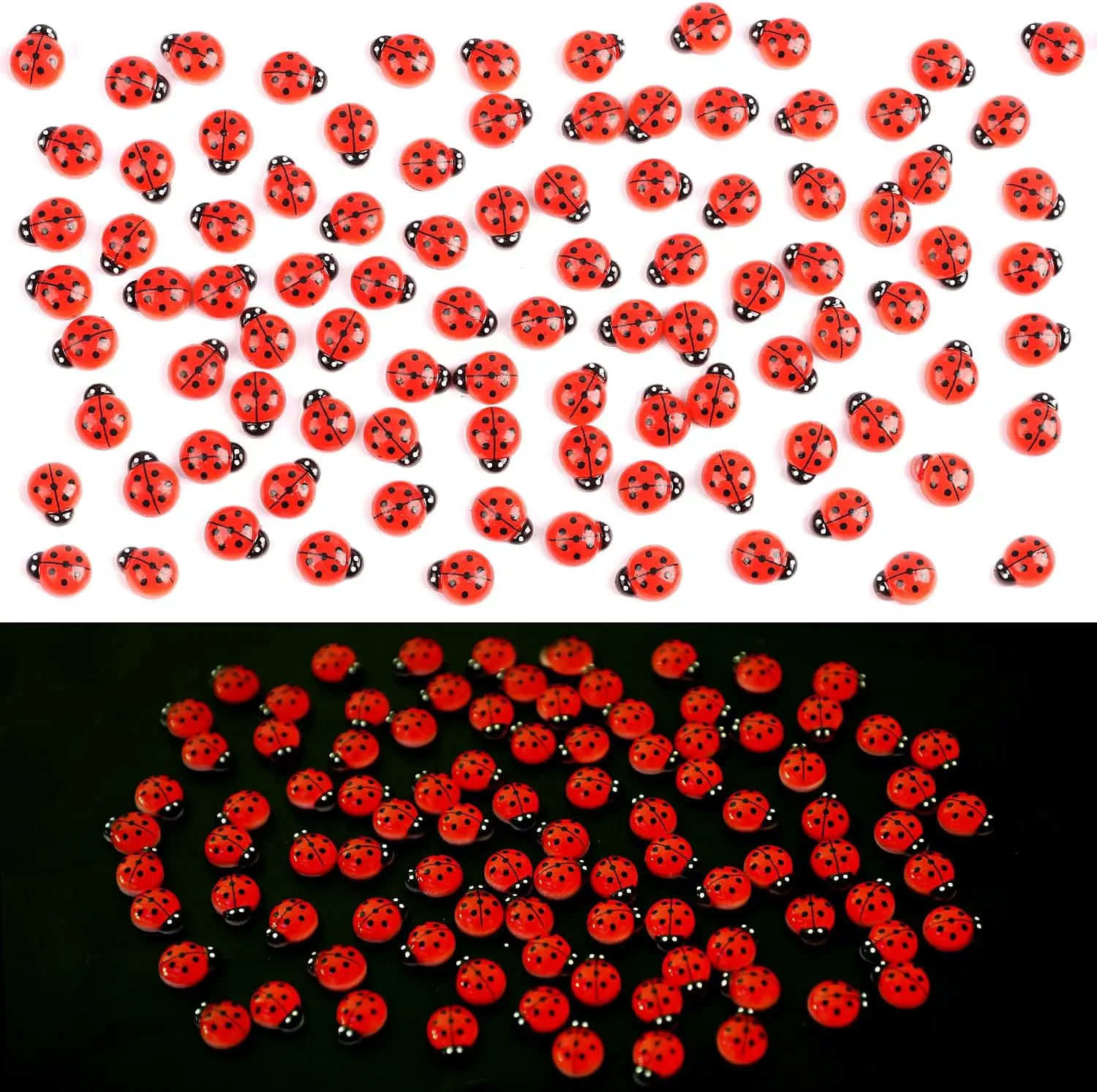 100PCS Waterproof Glow-in-Dark Colorful Resin Ladybug Miniature Figurines, Water Proof Ornaments for Fairy Garden Micro Landscape, Cake Toppers & DIY Projects - Figurines Collectibles, Miniature Things, Dollhouse Accessories