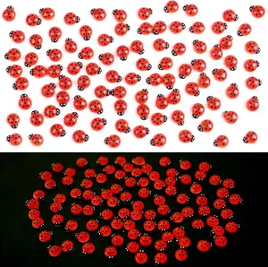 100PCS Waterproof Colorful Glow-in-Dark Resin Ladybug Miniature Figurines, Ladybug Pattern DIY Decorations for Fairy Garden Micro Landscape, Cake Toppers & DIY Projects