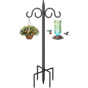 Double Shepherds Hooks for Outdoor, 108 Inch Heavy Duty Bird Feeder Pole with 5 Prongs Base, Adjustable Shepherds Hook for Bird Feeder, Garden, Weddings, Hanging , 1 Pack