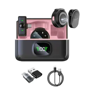 2 Pack Wireless Lavalier Microphone for iPhone 16, Android,iPhone, ipad with Adapter Included, Noise Cancellation Mini Lapel Mic for YouTube, Recording, Vlog, Facebook Live Streaming Pink Headset Button Plug Charging