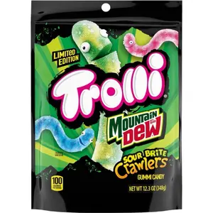 Trolli x Mountain Dew Sour Brite Crawler-Original Citrus, Citrus Blueberry , & Citrus Cherry- 1 Large Bag 12.3 oz
