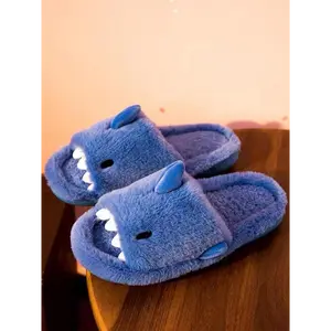 (New)2024 Cute Plush Shark Slides for Men, Soft Fuzzy House Slippers, Warm Anti-slip Slippers, Boy's Kawaii Comfort Walking Shoes, Footwear
