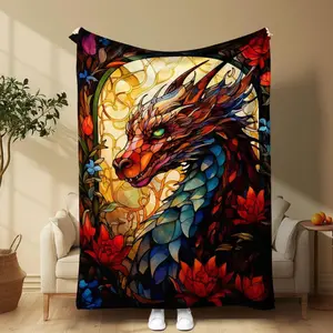 Dragon Pattern Blanket, 1 Count Soft Comfortable Throw Blanket, Cool Bedroom Bedding Blankets, Warm Napping Blanket for Home Office Travel Camping  Christmas gift Dream Weave Home
