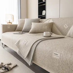 1PC Vintage Anti-Slip Pet-Friendly Sofa Cushion Cover, Soft Sofa Protector, Washable Sofa Slipcover, Cotton Linen Wrinkle-Resistant Surface, Modern Boho Style Living Room Decor