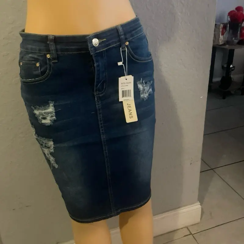 Distressed Denim Midi Skirt