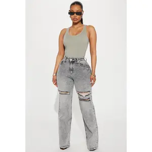 Remi Ripped Stretch Baggy Jeans - Grey Remi Ripped Stretch Baggy Jeans - Grey
