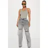 Remi Ripped Stretch Baggy Jeans - Grey