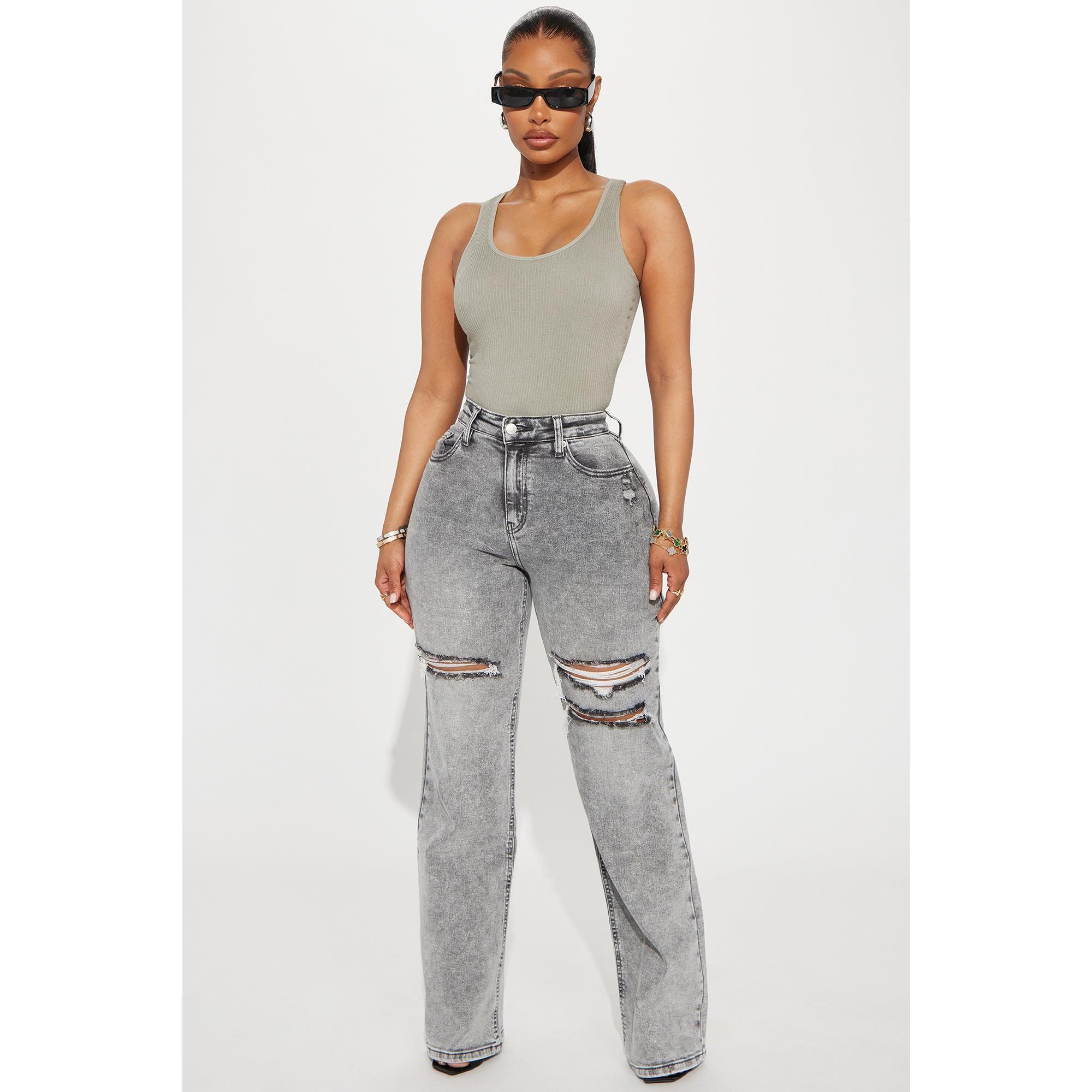Remi Ripped Stretch Baggy Jeans - Grey