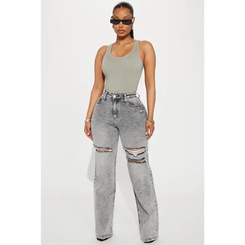 Remi Ripped Stretch Baggy Jeans - Grey