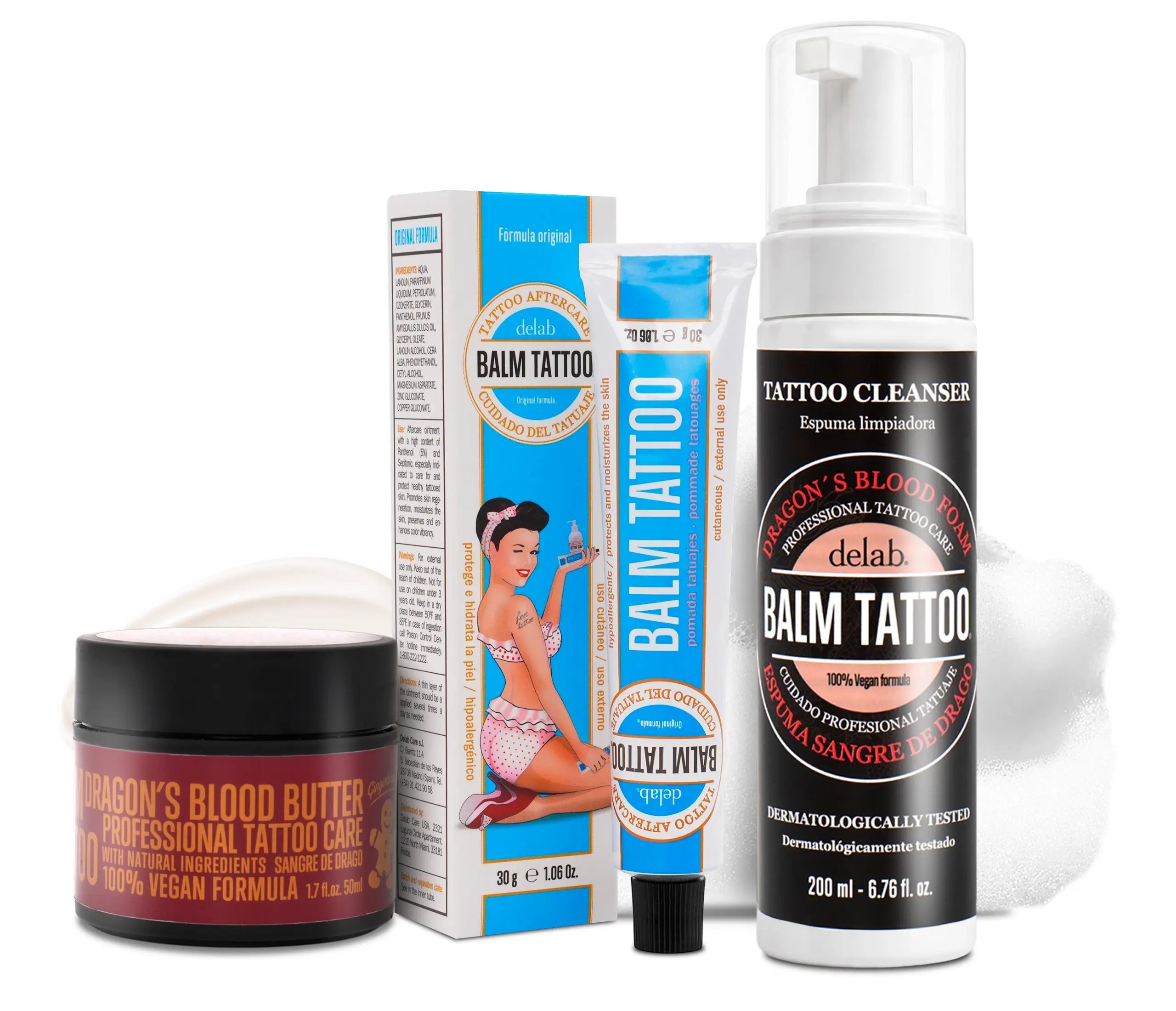Balm Tattoo 3-Piece Tattoo Care Kit – Dragon’s Blood Foam 6.76 fl oz, Original Balm 1.06 oz + Gingerbread Vegan Butter 1.7 oz