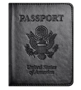 Passport and Vaccine Card Holder Combo, Faux Leather, Compact, Lightweight, Waterproof, AA-Black