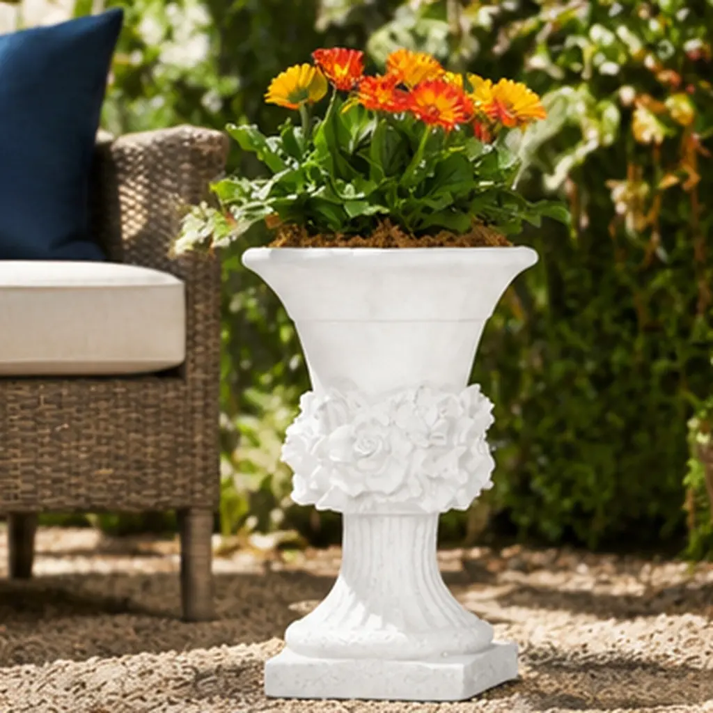 Antique White Magnesium Oxide Garden Urn Planter 19.5H Lightweight Concrete Decorative Flower Pot for Indoor Outdoor Patio Yard Porch Entryway No Assembly Required Single Box, Antique White Color Options, Magnesium Oxide Material