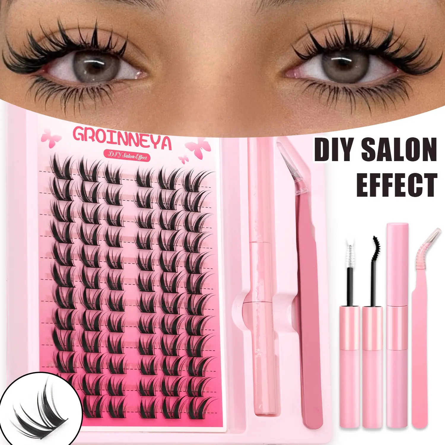 GROINNEYA 12 Rows Fairy Lashes Anime Spiky Mix Length Individual Eyelashes To DIY Wispy Cluster Lashes, Volume Lash Clusters, Criss-Cross Eyelashes With Makeup Tool, DIY Eyelash Extensions, Lash Clusters Set, Diy Personal Lashes