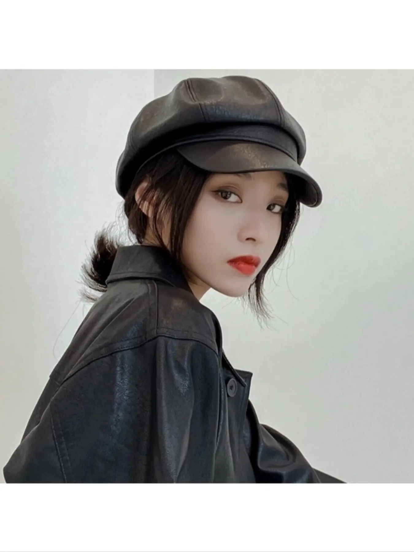 Faux Leather Newsboy Beret Hat One Size Fits Most Adjustable Casual KORIXINE Leather Hats for Women - Womens Newsboy Cap for Men  main image 3