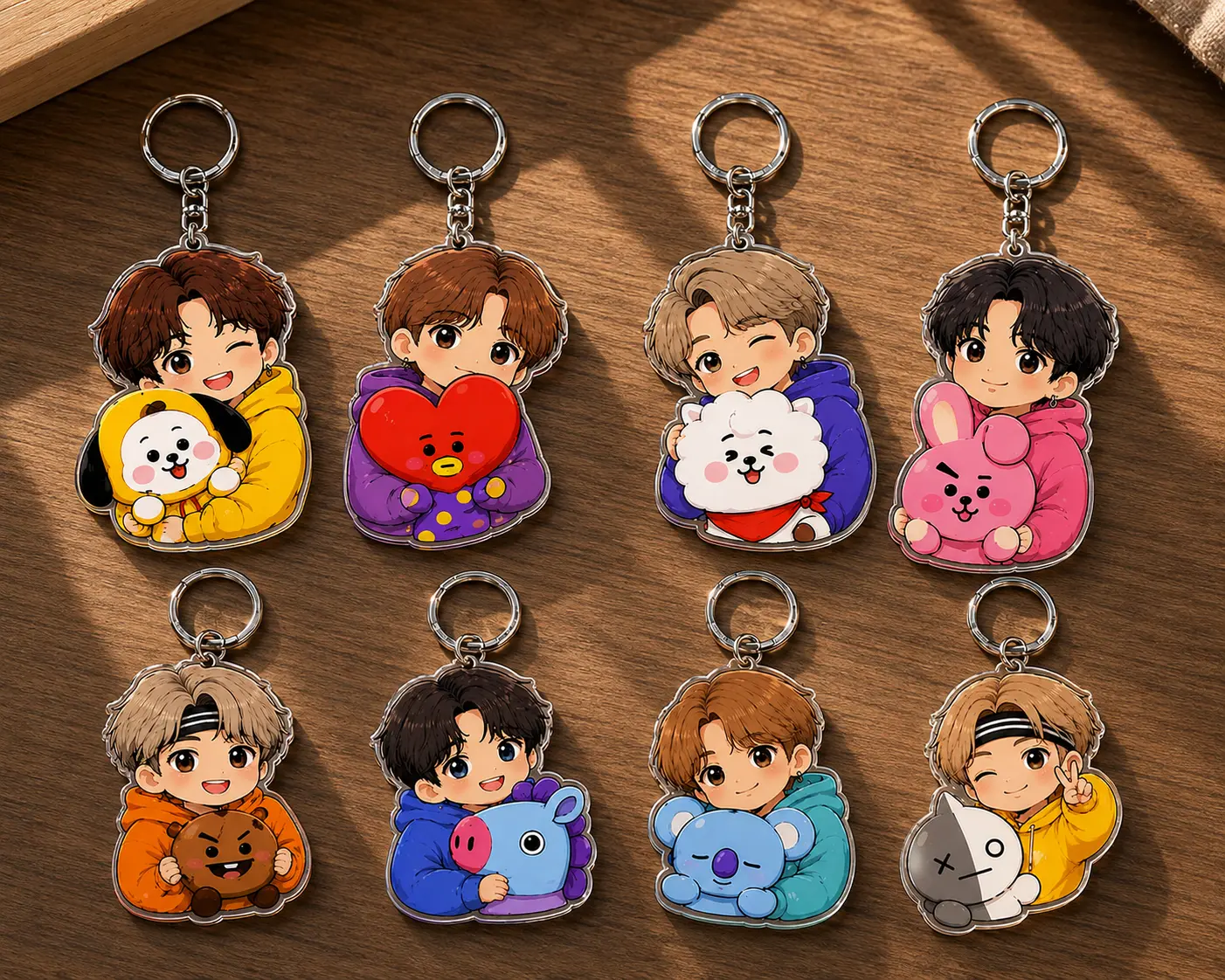 Kpop Inspired Chibi Acrylic Keychain, Cute Character Key Ring, Cartoon Character Keychain, Kpop Fan Gifts