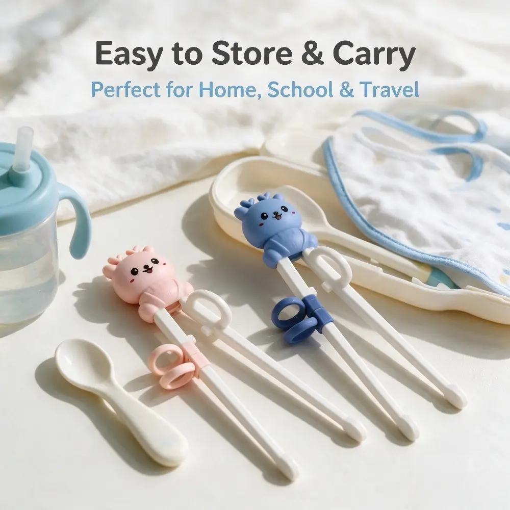 2-Pairs Children's Cartoon Training Chopsticks, Portable Learning Assistance Tableware for Outdoor Camping, Home & Bento Box Use (Camp Kitchen Mess Kit Accessory)