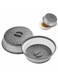 LMMAKE Upgrade Collapsible Microwave Lid 10.5 Inches Vented Folding Plate Cover Grey Silicone Handle BPA Free PP Material Multifunctional Kitchen Tool for Easy Heating and Produce Cleaning Hanging Utensils