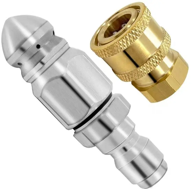 2-Pack 5000 PSI Metal Sewer Jet Nozzle Kit for Drain Jetting, 1/4 in Plumbing Drain Jetter Hose Nozzle, Washer Coupling, Brass Fittings Quick Connector, 1/4" Quick Connect to Female NPT, Easy Install/Remove Efficient Cleaning Tool, Father's Day Gift