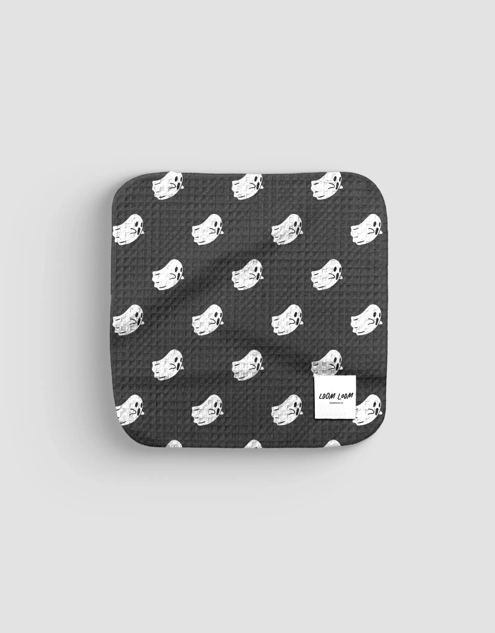 Eco Microfiber Waffle Weave Kitchen Dishcloth Towel - Rectangle, Compact, Water Absorbent, Black White Repeating Flying Ghosts Halloween Artwork Decor, for Cleaning, Drying Tasks, Halloween Decor