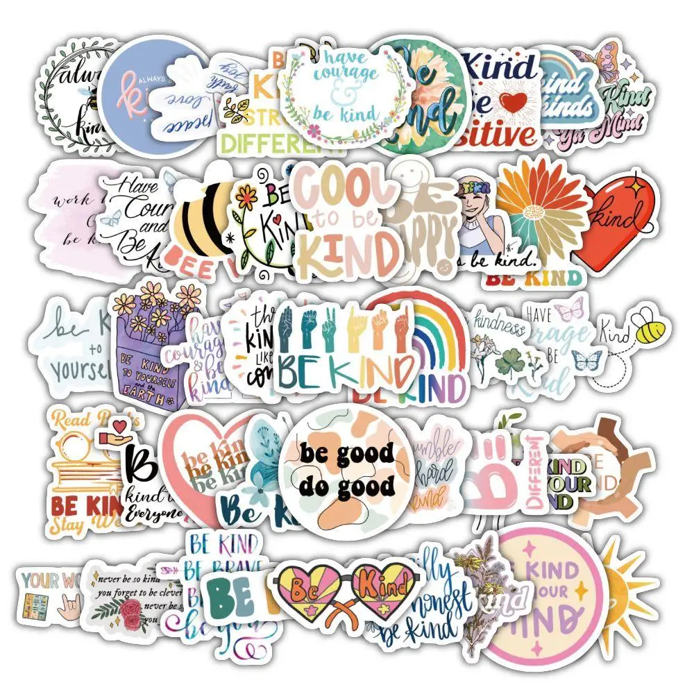 Kindness Themed Sticker, Multicolor Letter & Cartoon Design Waterproof Self Adhesive Decor Paper for Casing, Decor Stickers for Gift Greeting Card Wat