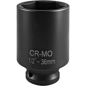 1/2" Drive x 36mm  Socket, 6 Point Deep  Axle Nut Socket for Easy Removal of Axle Shaft Nut, 6 PT Hex Anti-Rust 1/2-inch Drive Repair Tool,  for