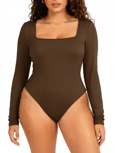 1 Count Women's Solid Square Neck Long Sleeve Shapewear Bodysuit,Casual Comfy Tummy Control Shaper for Daily Wear,Slim Fit Cute Teen Girls Fall Winter Y2k Clothes 2025, Womenswear,Ladies Long sleeves Shaper Clothes for All Seasons