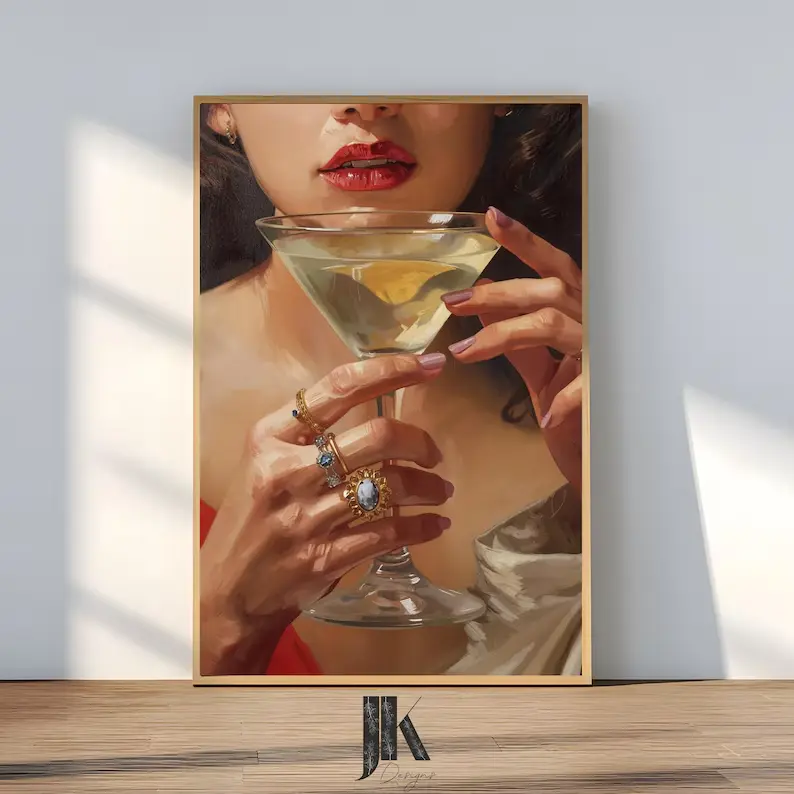 Unframed Dirty Martini Cocktail Art Poster, Glam Occasions High-Res Paper Print, Luxury Look Feminine Fashion Wall Art for Modern Spaces (Home Decor), Smooth Finish