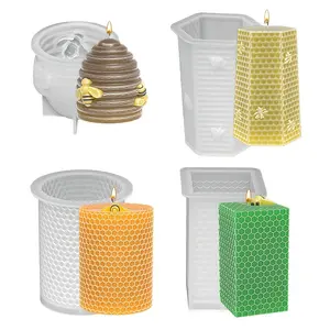 4-Piece Cylinder Candle Silicone Molds Set, 3D Honeycomb Design, DIY Candle Making Kit, Handmade Crafts, Home Decor, Holiday Gifts