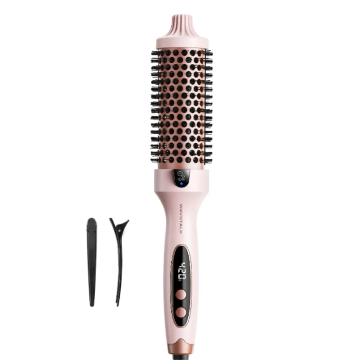 Wavytalk Thermal Brush Blowout Boost 1.5″ Heat Round Brush for Blowout Look | Negative Ion Technology, Tourmaline Ceramic, 5 Temperature Settings Dual Voltage, Less Damage, Sakura Pink