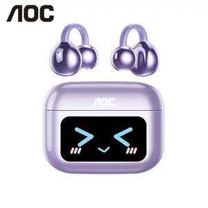 AOC M100 Clip-On Ear Headphones with Audio-Visual Future Touch Screen, 2025 New Bluetooth 6.0 for Faster, More Stable Connection & Lower Power Use, Wireless Audio Headphones for Music & Phone Calls, Sport Waterproof & Sweatproof