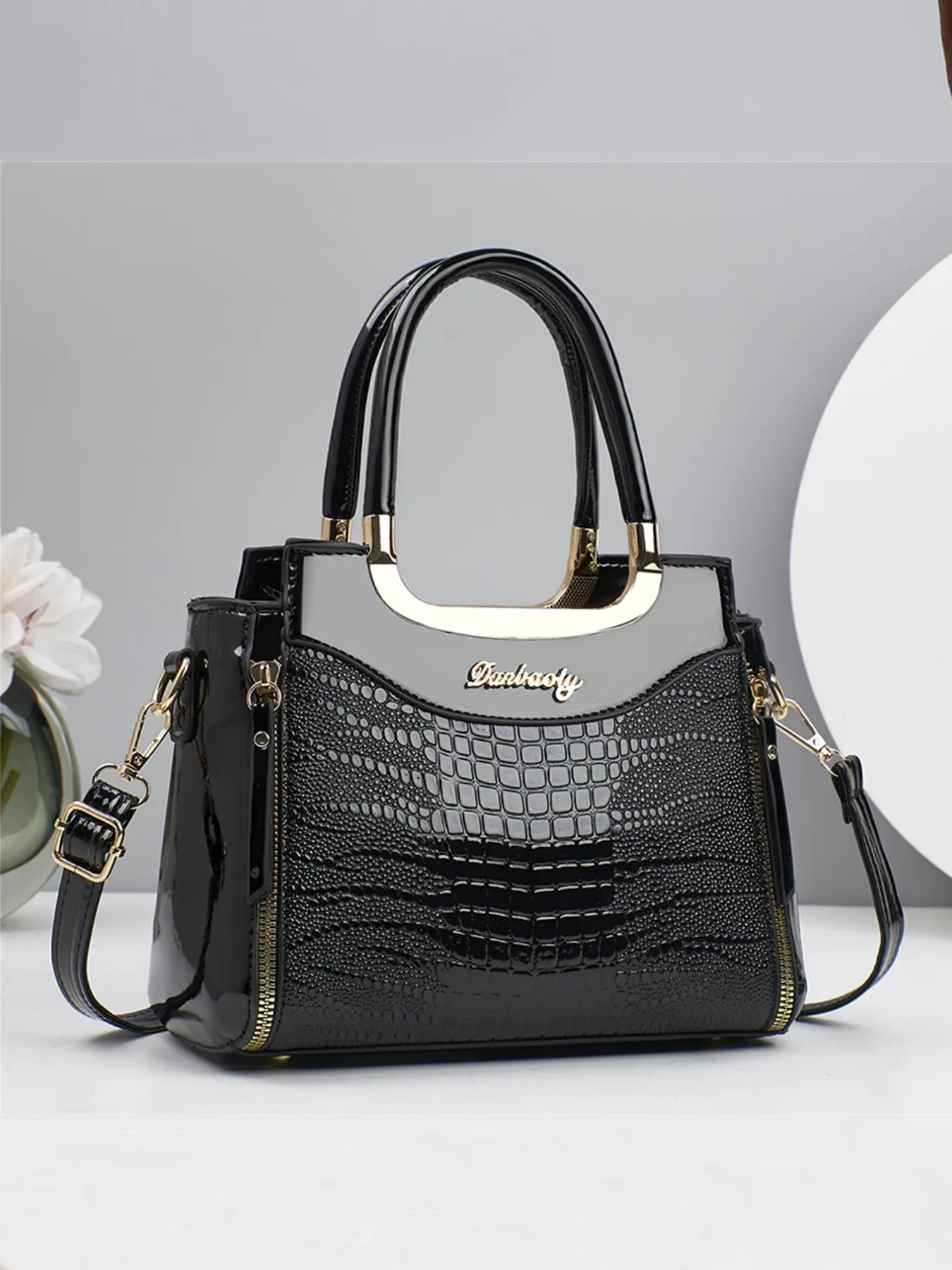New Two-Piece Set Simple Women's Combination Bag Classic Elegant Fashion Durable Easy Carry Versatile Casual All-Seasons Large Capacity Shoulder Crossbody Crocodile Pattern Handbag Set