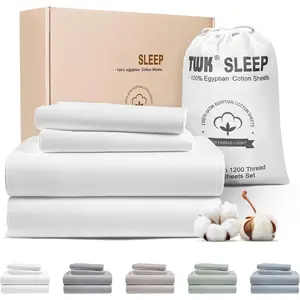 1200 TC  Egyptian Long-Staple  Bedding Sheets Set, Luxury Hotel Style Deep Pocket with Elastic Reinforced Seams Sheet Set, Soft & Comfy  Sheets(White )