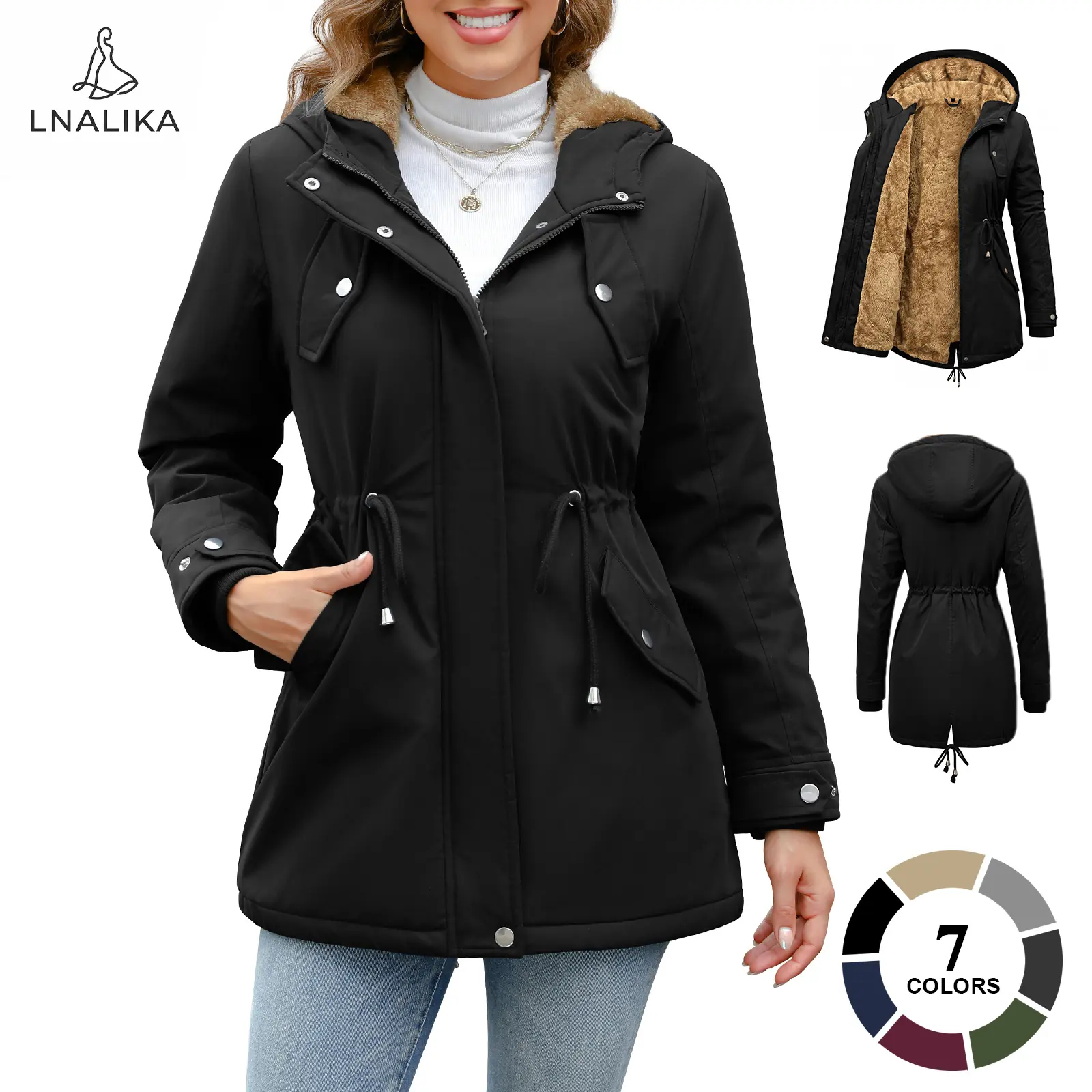 Parka Jacket Women Waterproof Fleece Lined Hooded Warm Winter Coat with Pockets for Daily Commute & Outdoor Tops Womenswear