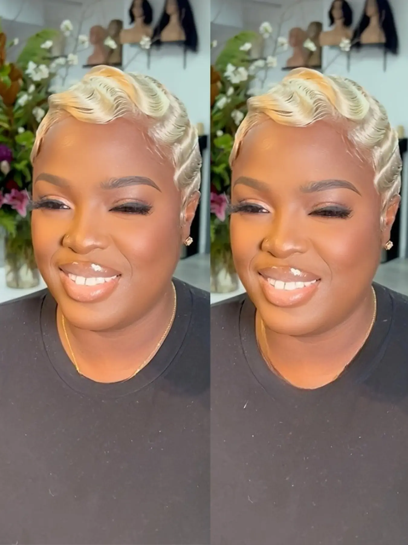 613 Blonde Color Finger Wave Pixie Cut Wig for Women Curly Wave Wig Halloween Wig Full Machine Made Wig Premium Human Hair 150% Density 6 Inch Curly Textured Wigs